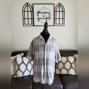 Tommy Bahama Relax Plaid Light Gray 100% Linen Button Up Shirt Men's Size L